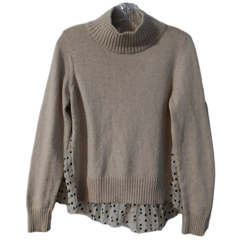 Anthropologie Cream Layered Turtleneck Sweater with Polka Dot Hem